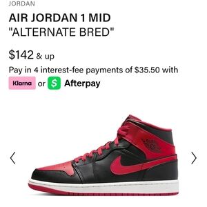 Air Jordan 1 Mid 'Alternate Bred' Sneakers. Lightly Worn.